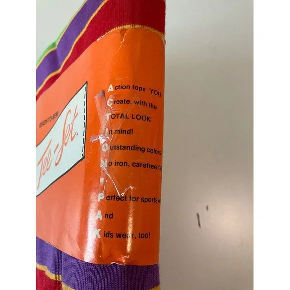 Vintage Ready-To-Sew Tee-Set Colorful Stripes Fabric ONLY Jersey 80s Crafting - Picture 3 of 5